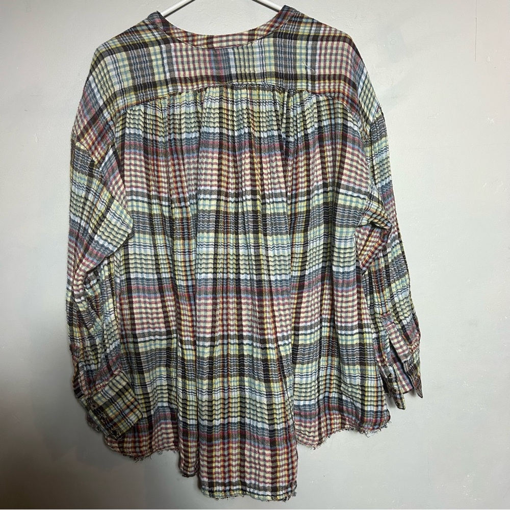 Free People Come On Over Plaid Oversized Button Down Blouse - Picture 4 of 8